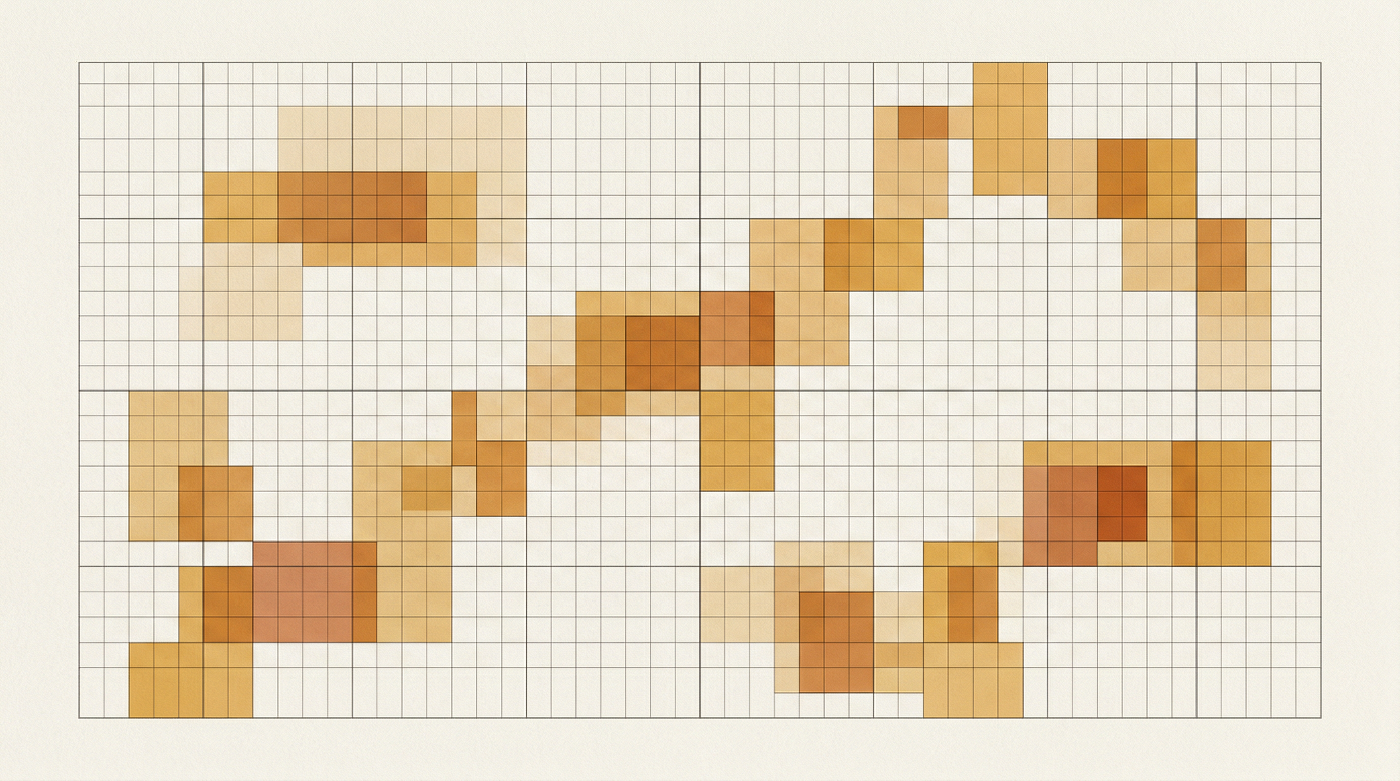 Structured grid coordination diagram - abstract amber clusters on neutral field